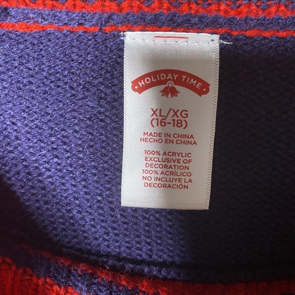 HOLIDAY TIME Pug Dog Ugly Christmas Sweater Sz XL Sequin Red Navy Blue - Picture 7 of 9